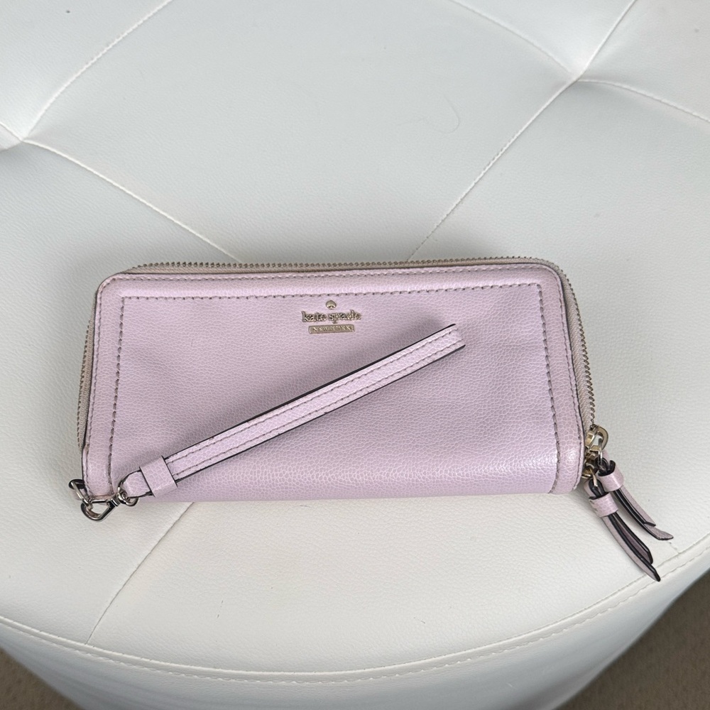 Kate Spade New York Pale Pink Saffiano Leather Double Zip Wristlet Wallet